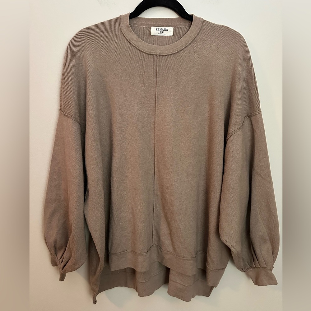 Zenana Oversized Sweatshirt Small-Medium Tan EUC